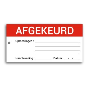 Afgekeurd hanglabels (liggend)