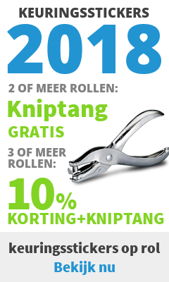 Actie keuringsstickers 2018, Gratis kniptang bij 2 rollen, 10% korting bij 3 of meer